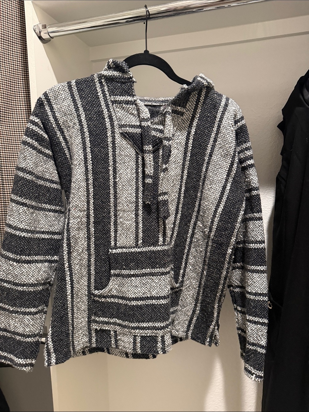Unisex Black & White Striped Baja Hoodie Sweater ( hoodie)
